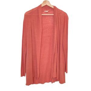 Eileen Fisher Organic Linen Blend Pink Open Cardigan Waterfall Sweater Size LP